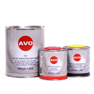 Afbeelding van AVO 2K HS 4:1 Grundier Füller  Acrylfiller grau 1,5 Liter Set (1Liter Füller + 0,25 Liter Härter + 0,25 Liter 2K Acrylverdünnung)
