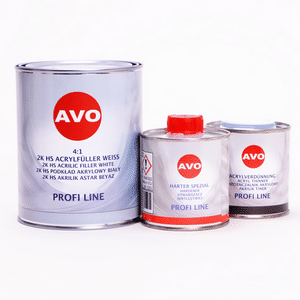 Afbeelding van AVO 2K HS 4:1 Grundier Füller  Acrylfiller weiss 1,5 Liter Set (1Liter Füller + 0,25 Liter Härter + 0,25 Liter 2K Acrylverdünnung)
