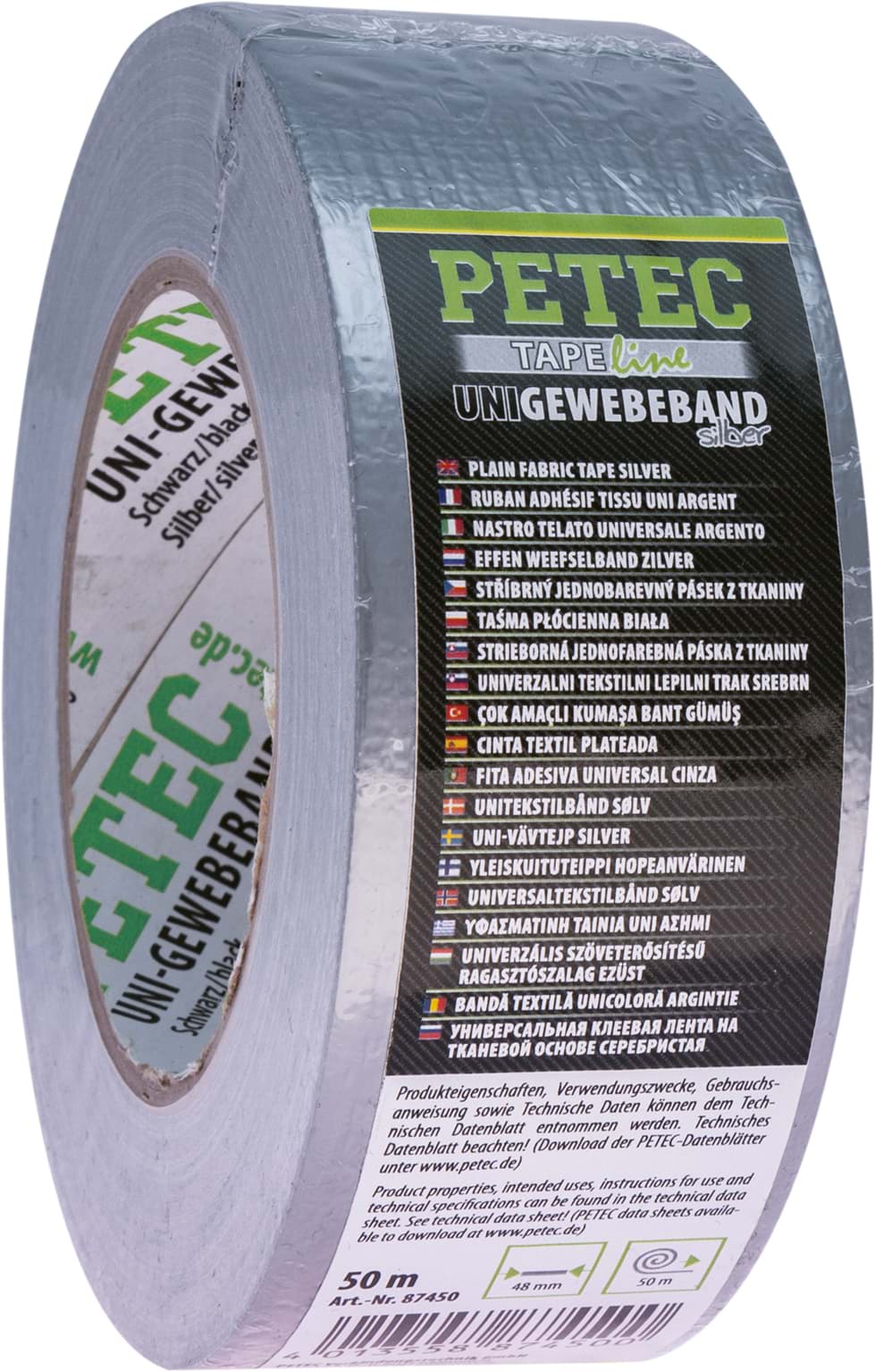 Изображение Petec Uni-Gewebeband silber 48mm X 50m Panzerband 87450