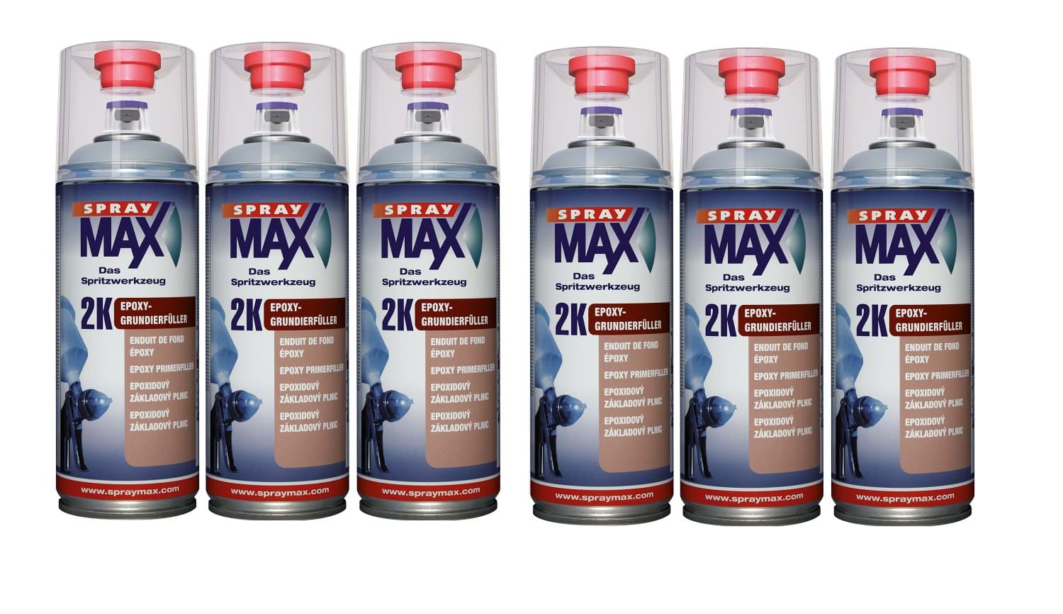 Изображение SprayMax 2K Epoxy-Grundierfüller grau Spray 6 x 400ml 680033