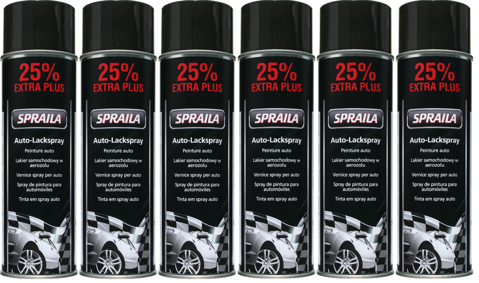 Изображение Spraila schwarz glänzend Sprühlack 6 x 500ml von AutoK 300905